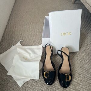 Dior C’est Black Patent Leather Slingback Shoes